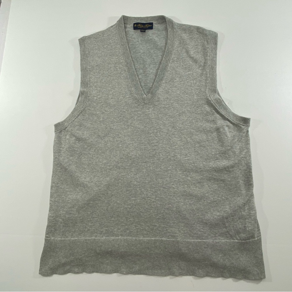 BROOKS BROTHERS V-Neck Sweater Vest Supima Cotton Gray Men’s Size:XL